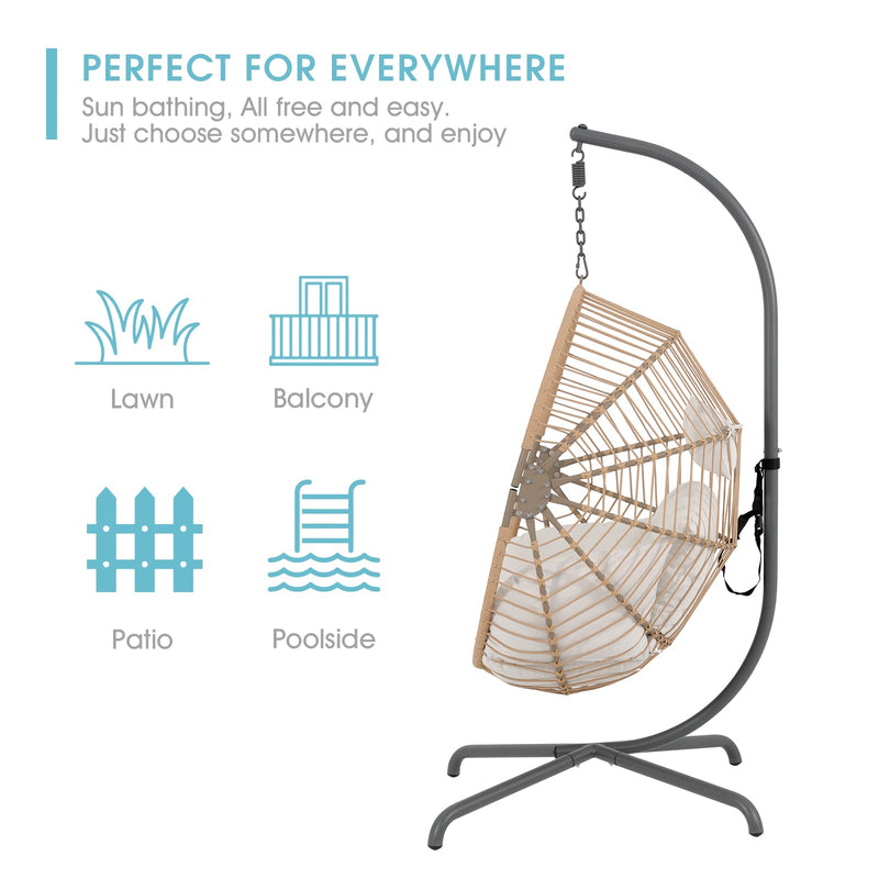 JOIVI Patio Swing Egg Chair with Stand, Oversized Cocoon-Shaped Hammock  Chair with Cushion, Dark Gray