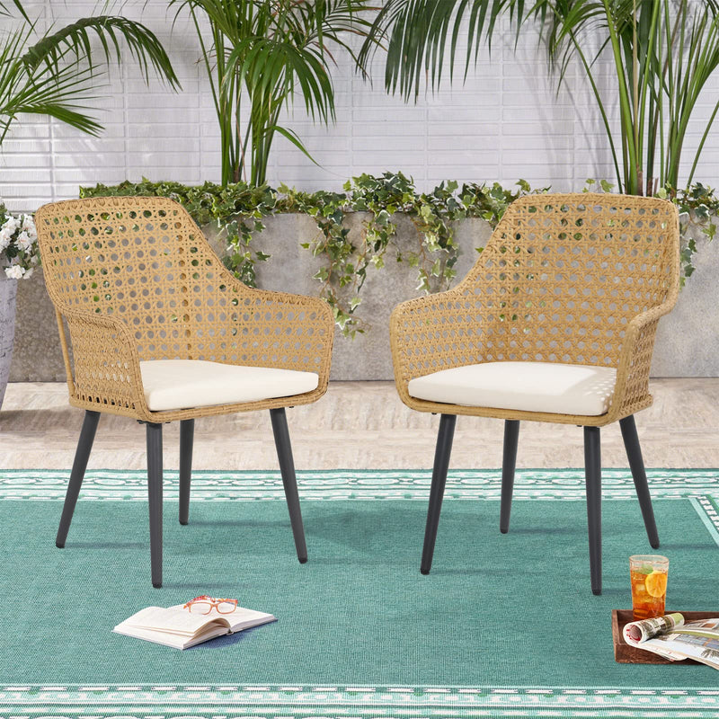 JOIVI Patio Dining Chairs Set of 2, Outdoor Rattan Chairs with Armrest and Cushions for Outside Lawn, Garden, Backyard, Indoor,