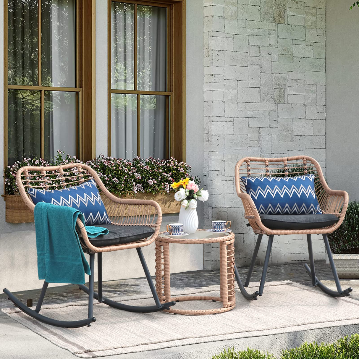 3 Piece Outdoor Furniture Rocking Bistro Set