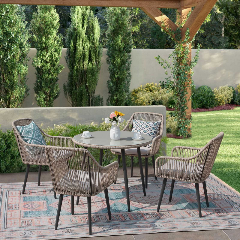 JOIVI 5 Piece Outdoor Dining Set Wicker Patio Furniture Dining Table