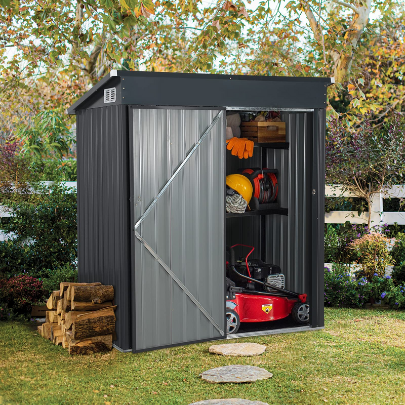 5'x3' Outdoor Storage Shed, Galvanized Metal Steel Garden Shed W/Lockable Door, Small Bike Storage for Backyard, Patio, Lawn
