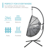 Indoor Outdoor Egg Swing Chair with Stand, Oversized Cocoon-Shaped Rope Woven Hanging Chair W/ Cushion, Safety Strap, Grey