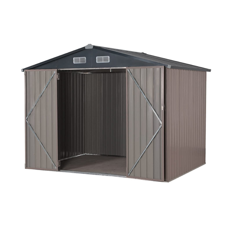 8' x 6' Outdoor Storage Shed, Galvanized Metal Steel Garden Shed ,Double Door W/Lock , Bike Storage for Backyard, Patio, Lawn